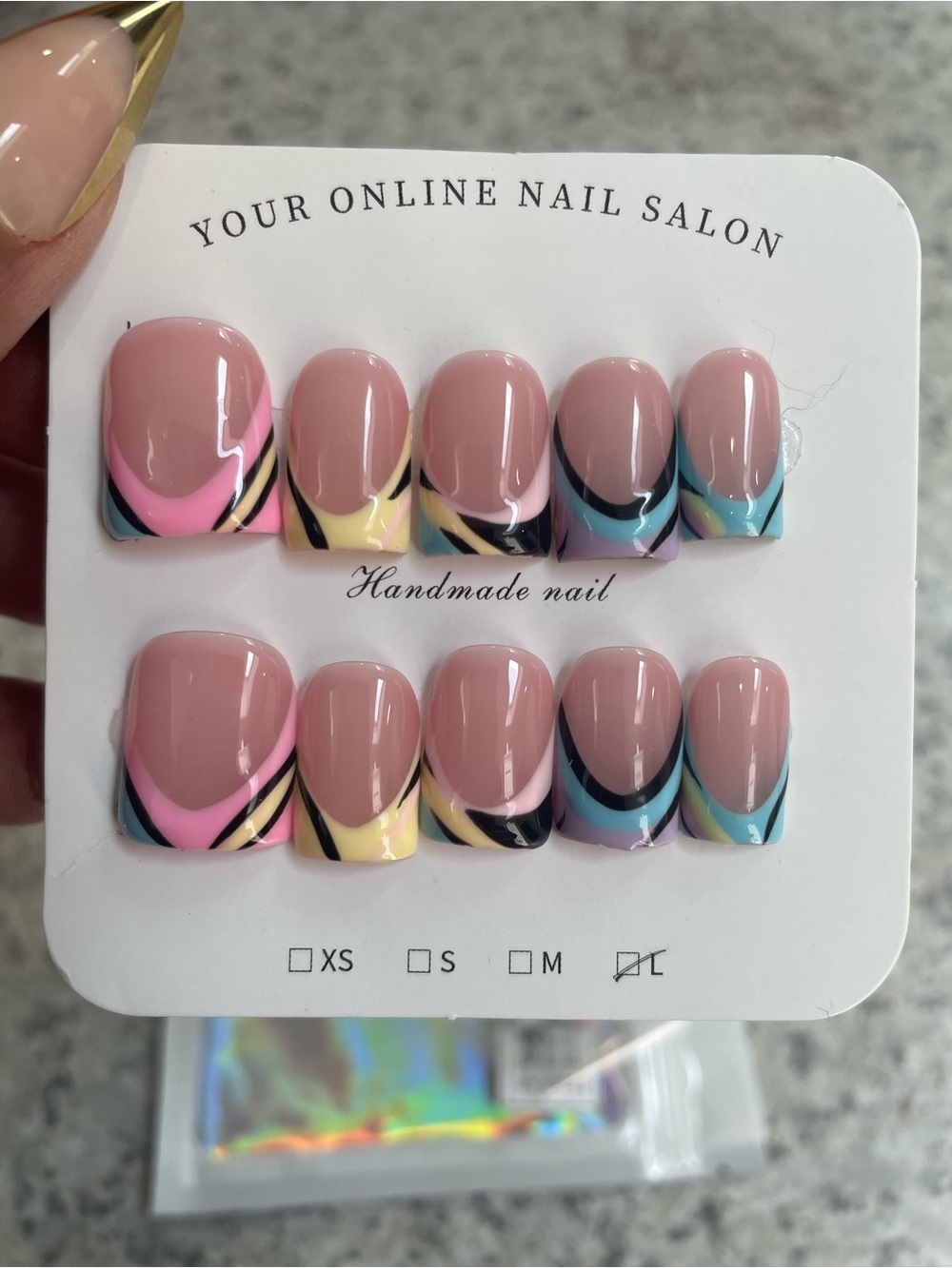 Handmade Pink Multi-Color Square Shaped Press-On Nail Set